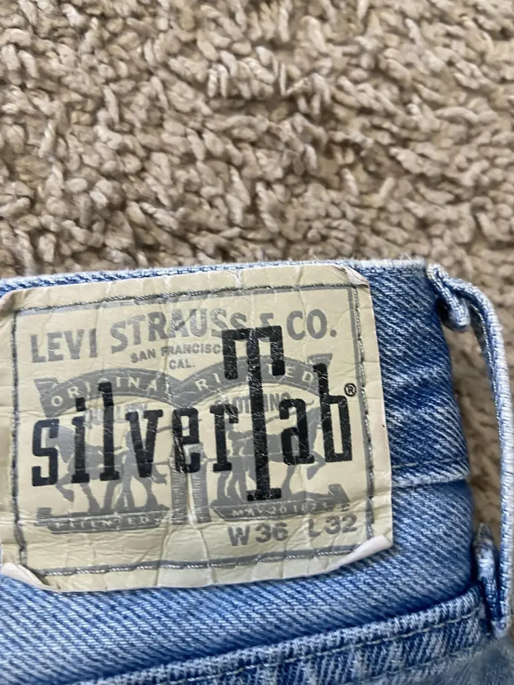 Levis SilverTab Loose Jeans Mens Blue Wash Relaxed Straight Distressed 36x32